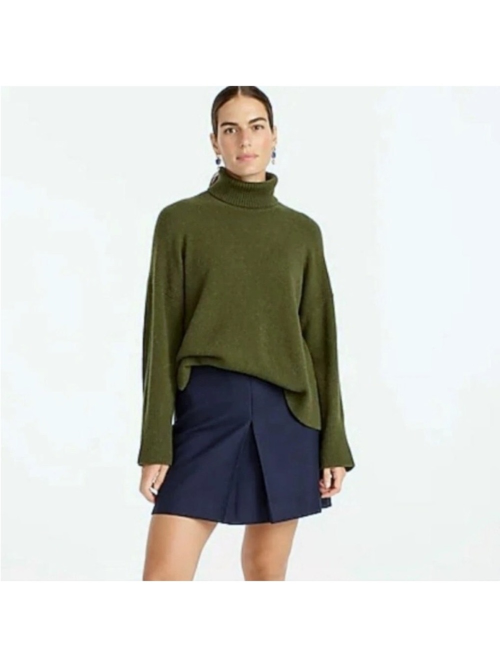 J. Crew Olive Green Merino Wool Alpaca Blend Turtleneck Sweater S